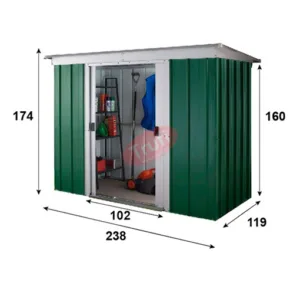 Magazie metalica verde GP84, 238 x 119 cm, garantie 10 ani dimensiuni