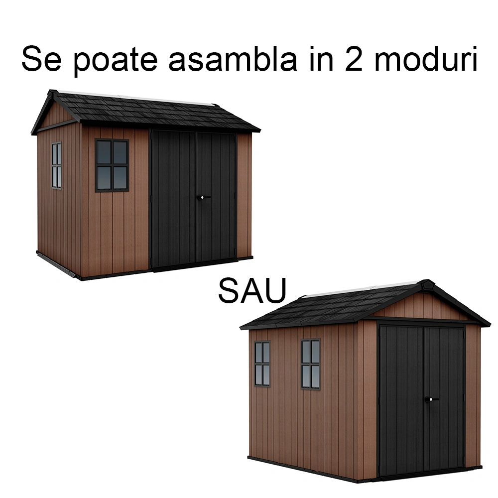 Magazie din plastic Keter Newton Plus 975 maro 2 tipuri de montaj