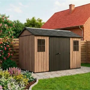 Magazie din plastic Keter Apex 1175 ashwood cu 2 ferestre